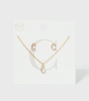 New Look Gold C Initial Earrings and Necklace Gift Set